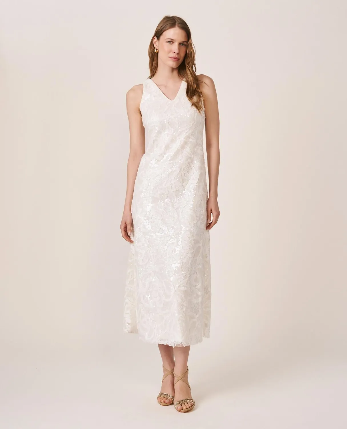 Alma en Pena V26CL0231 robe blanche midi sequins
