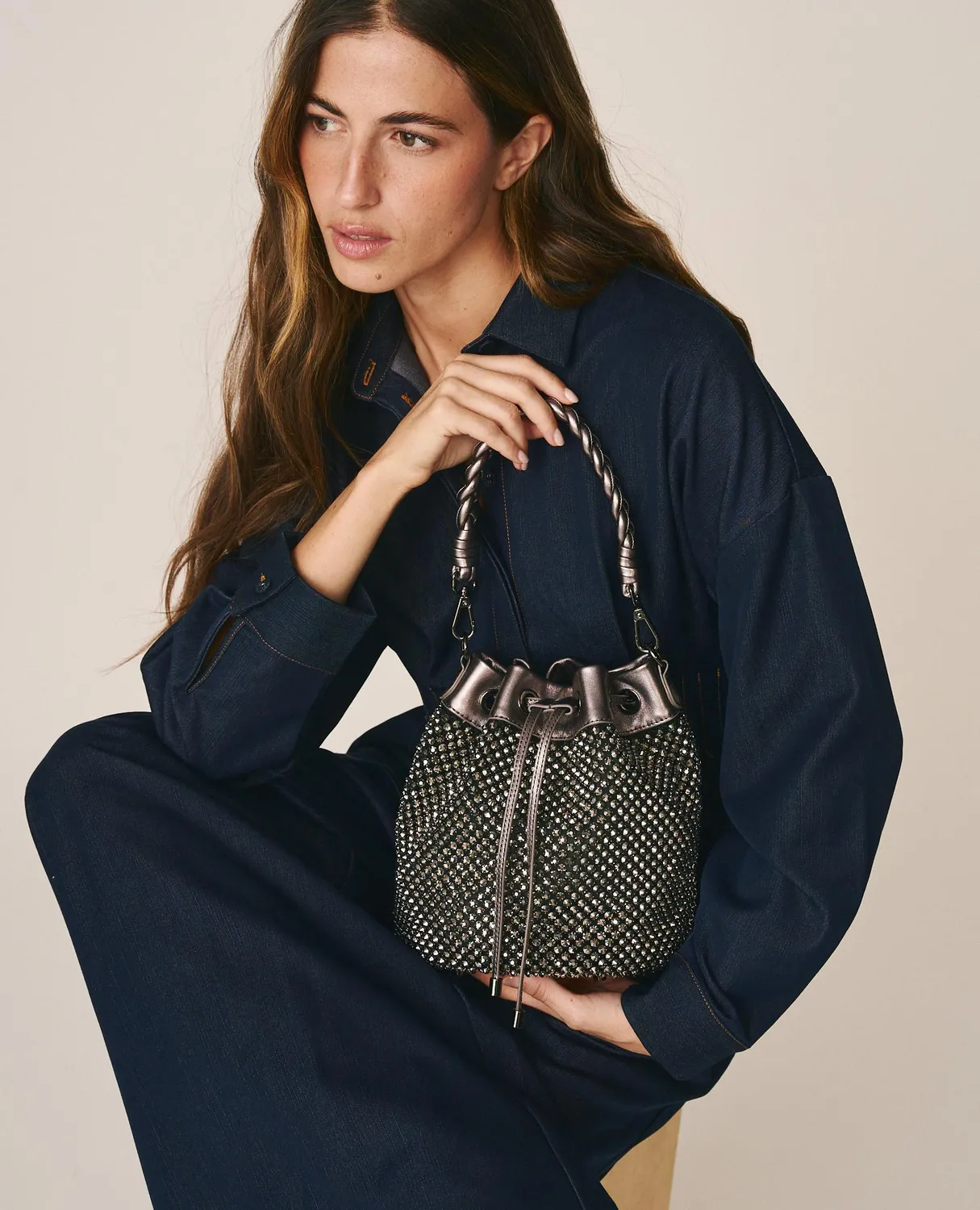 Alma en Pena Diva BG264 sac seau argenté strass