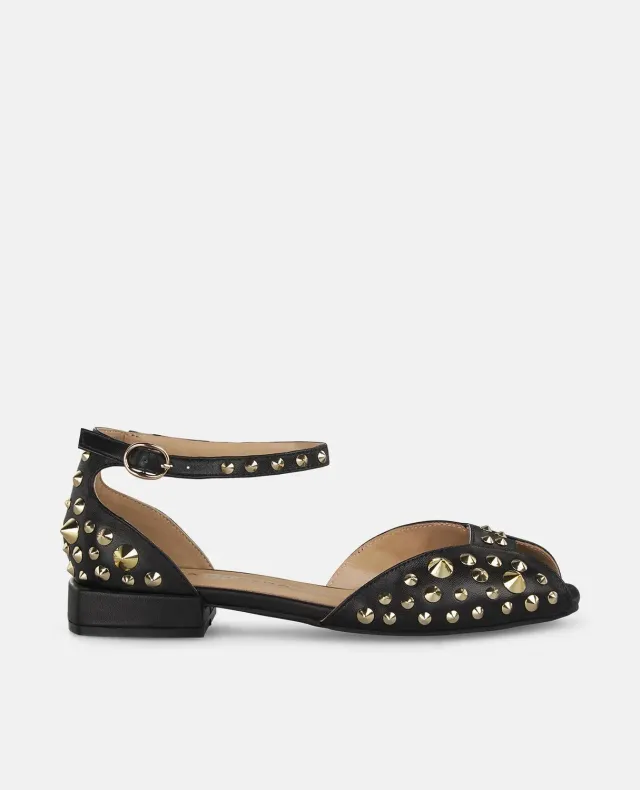 Alma en Pena V250406 sandales plates noires clous cuir