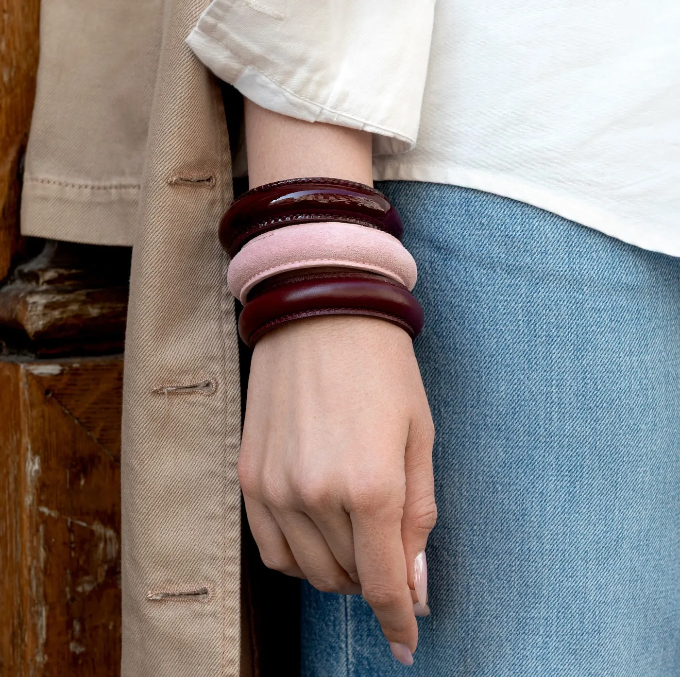 Karine Arabian JONC bracelet cuir rose pâle
