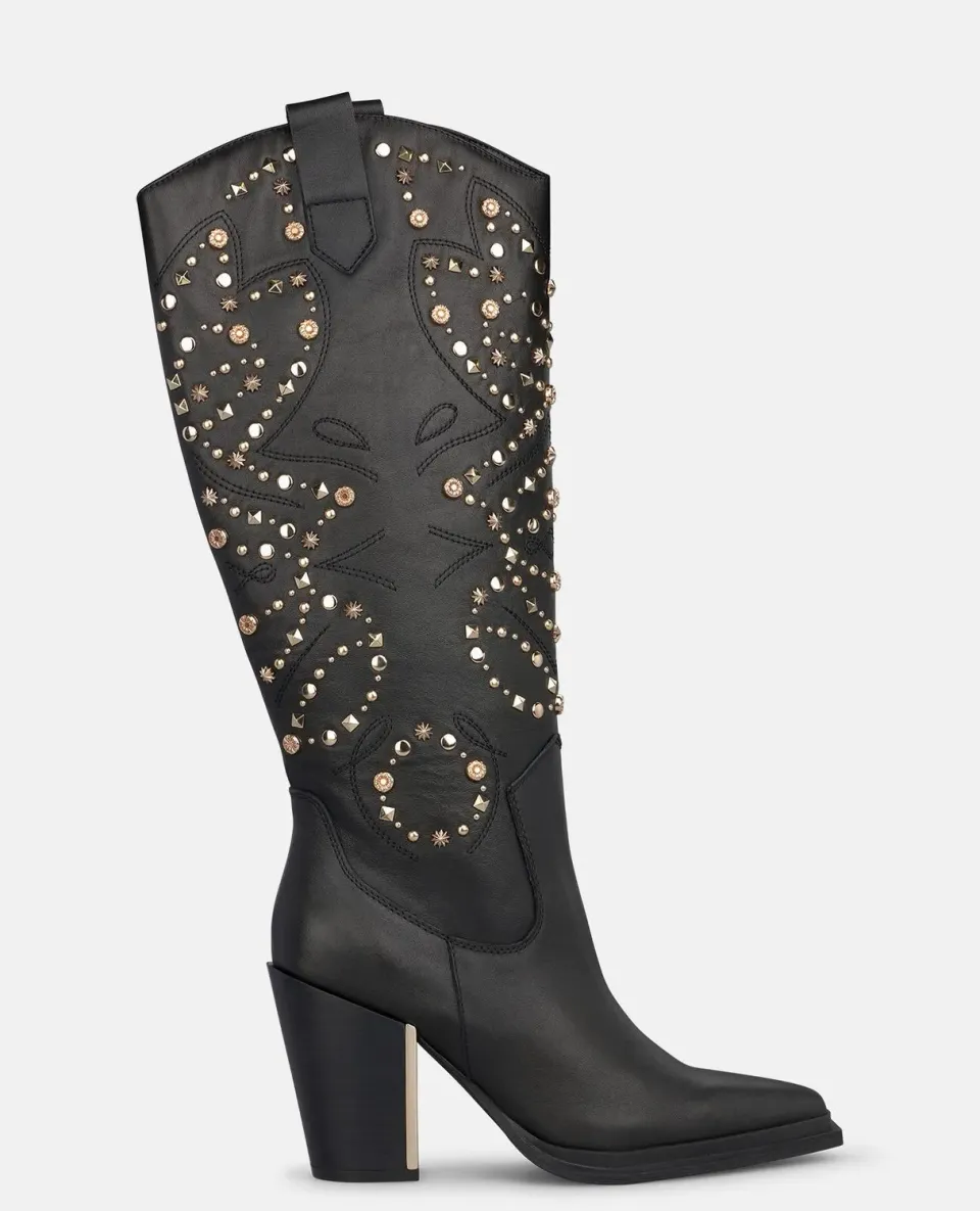 Alma en Pena I260789 bottes cowboy noir cloutées