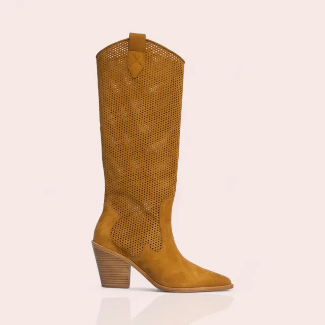 Karine Arabian Caitlyn botte velours amaretto talon 80mm