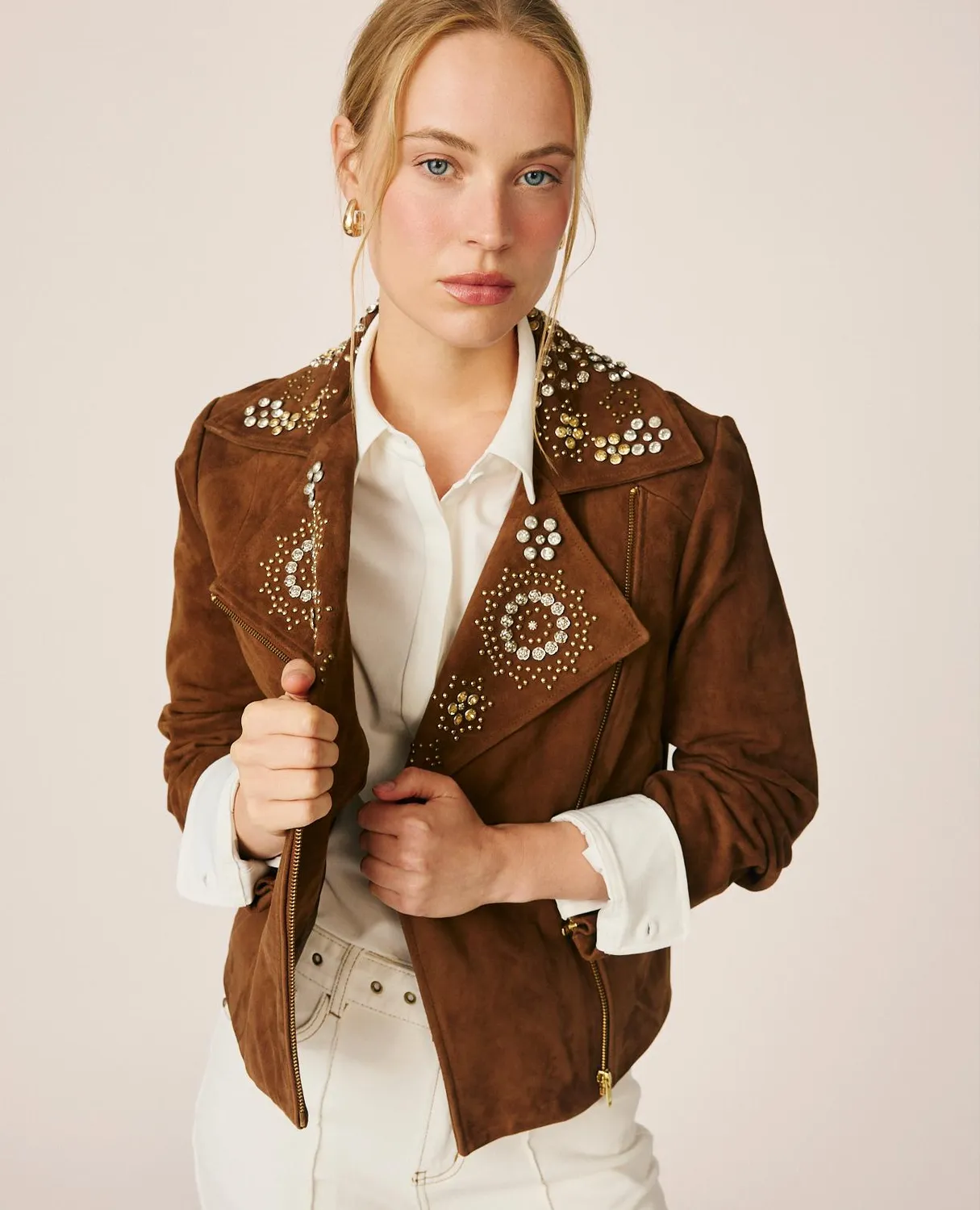Alma en Pena I26CL1102 veste biker suède marron