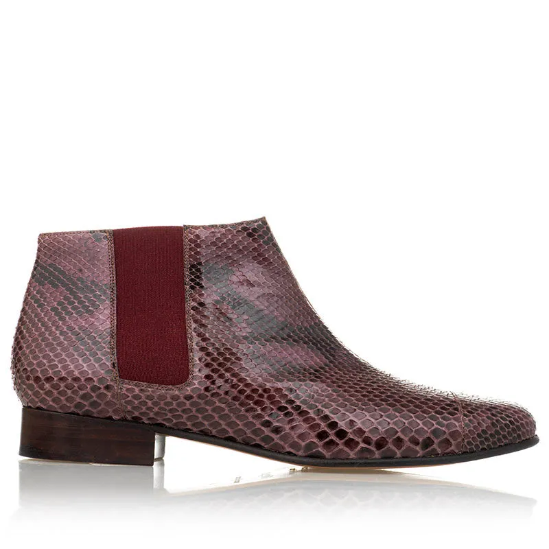 Bégum Paris Lucrèce boots python bordeaux talon 2 cm