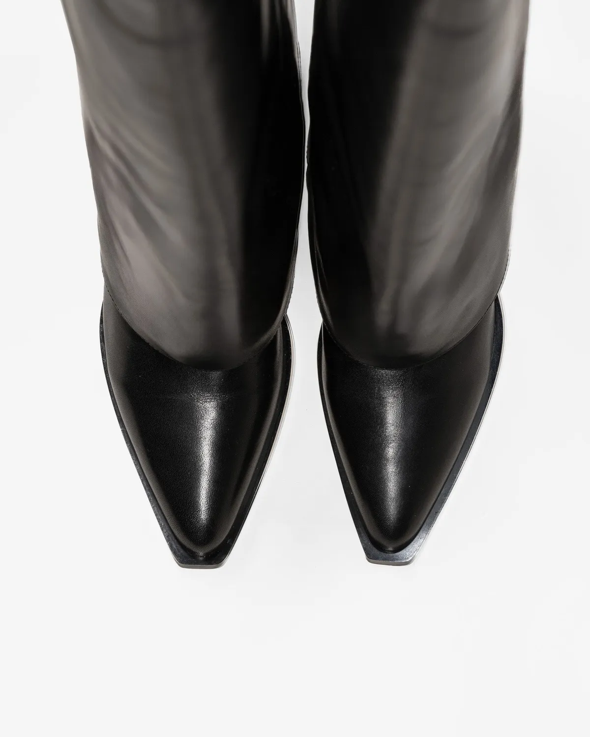 Mi/Mai Joan Black bottes cuir noir revers talon bas
