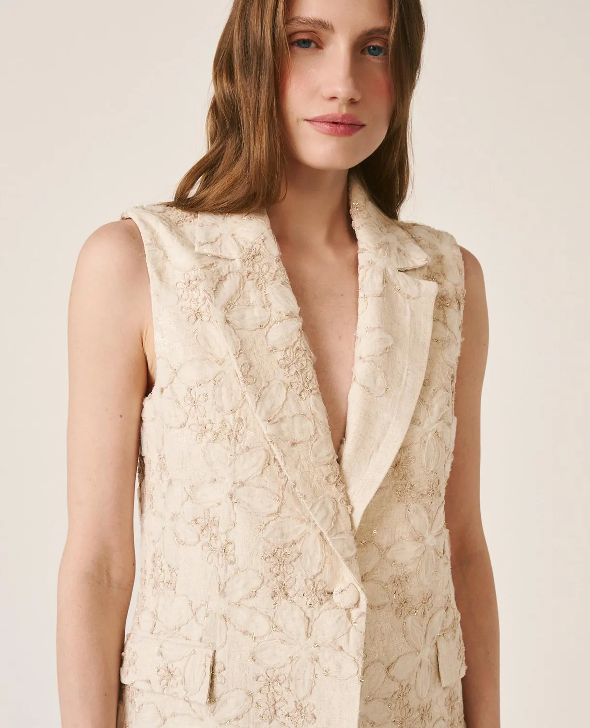 Alma en Pena V26CL1402 gilet blanc brodé