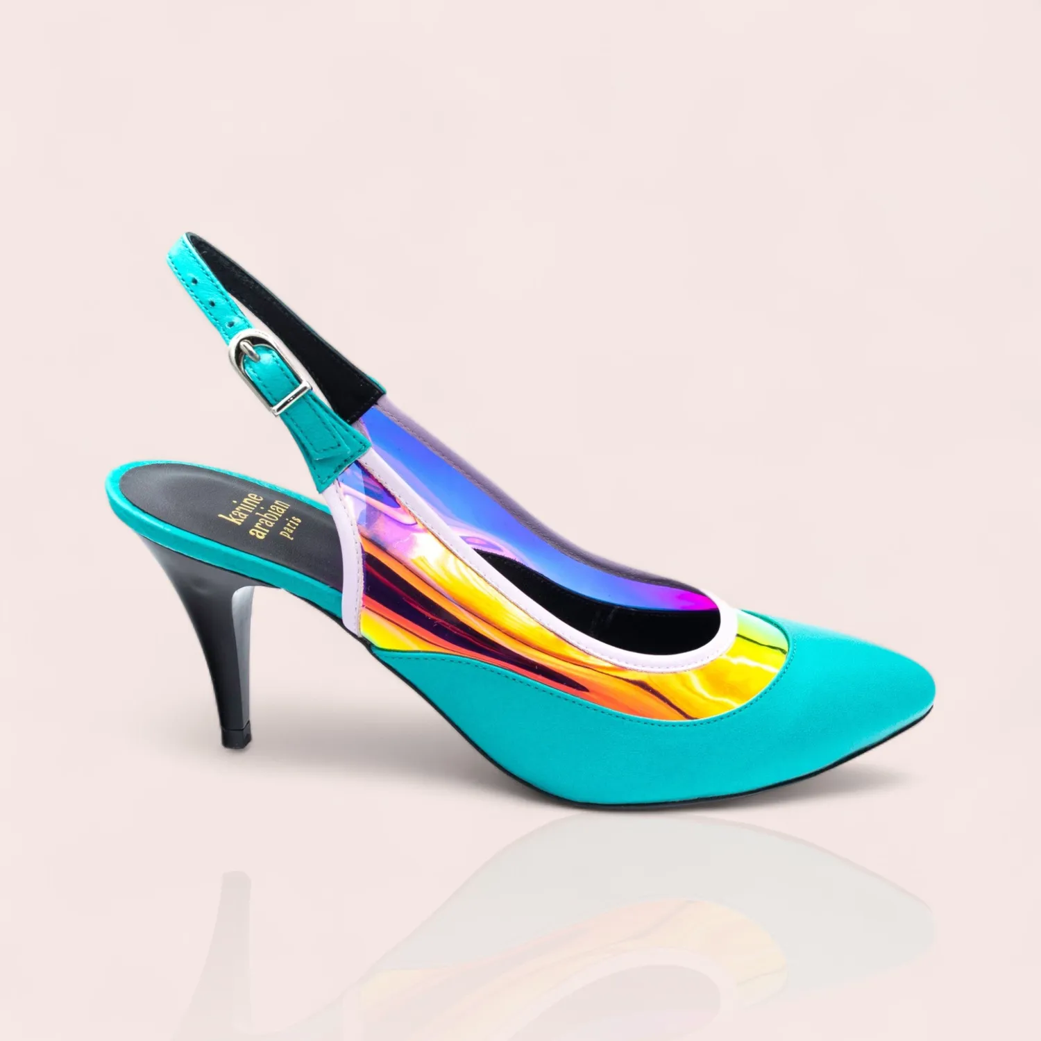 Karine Arabian ZILLY escarpin slingback noir cuir 70mm