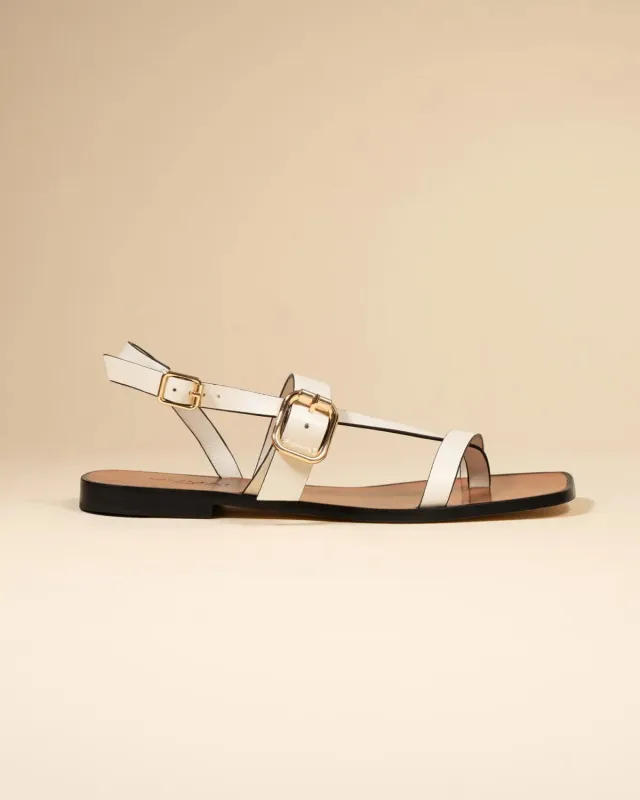 Mi/Mai Twill White nu-pieds cuir blanc brides dorées
