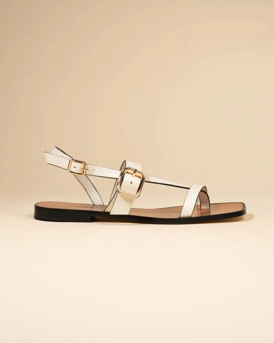 Mi/Mai Twill White nu-pieds cuir blanc brides dorées