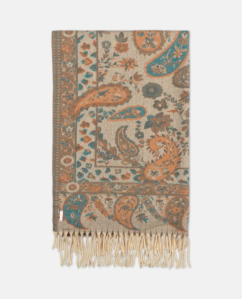Alma en Pena I26AC008 écharpe verte fleurs franges polyester