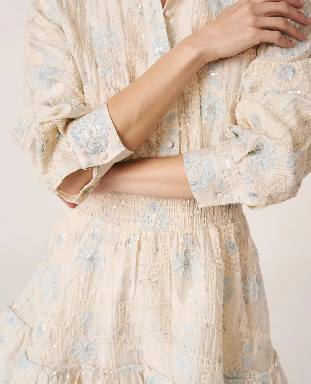 Alma en Pena V26CL0110 robe mini beige sequins coton