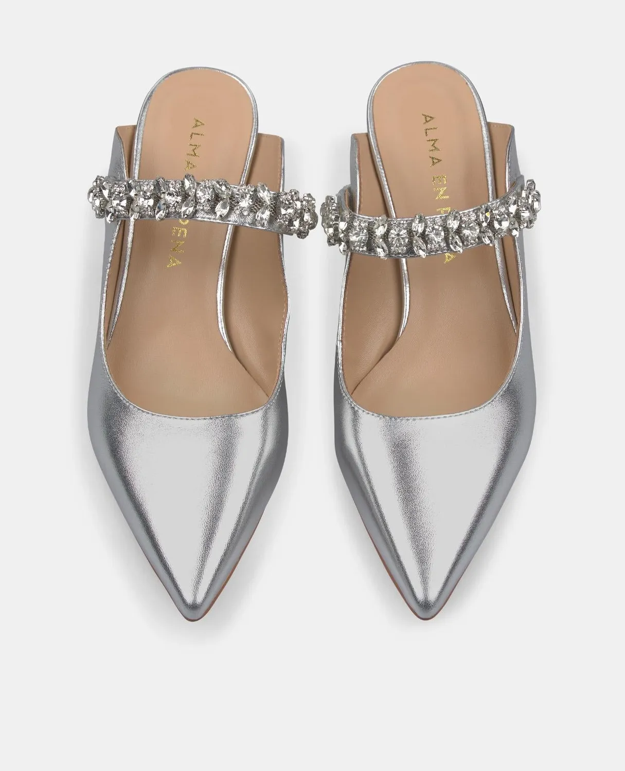 Alma en Pena V250652 mules argentées strass 6 cm