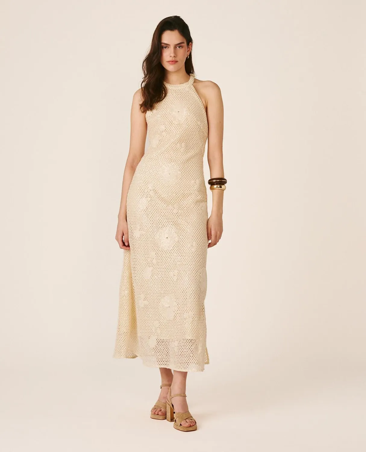 Alma en Pena V26CL0269 robe crochet courte blanc sequins