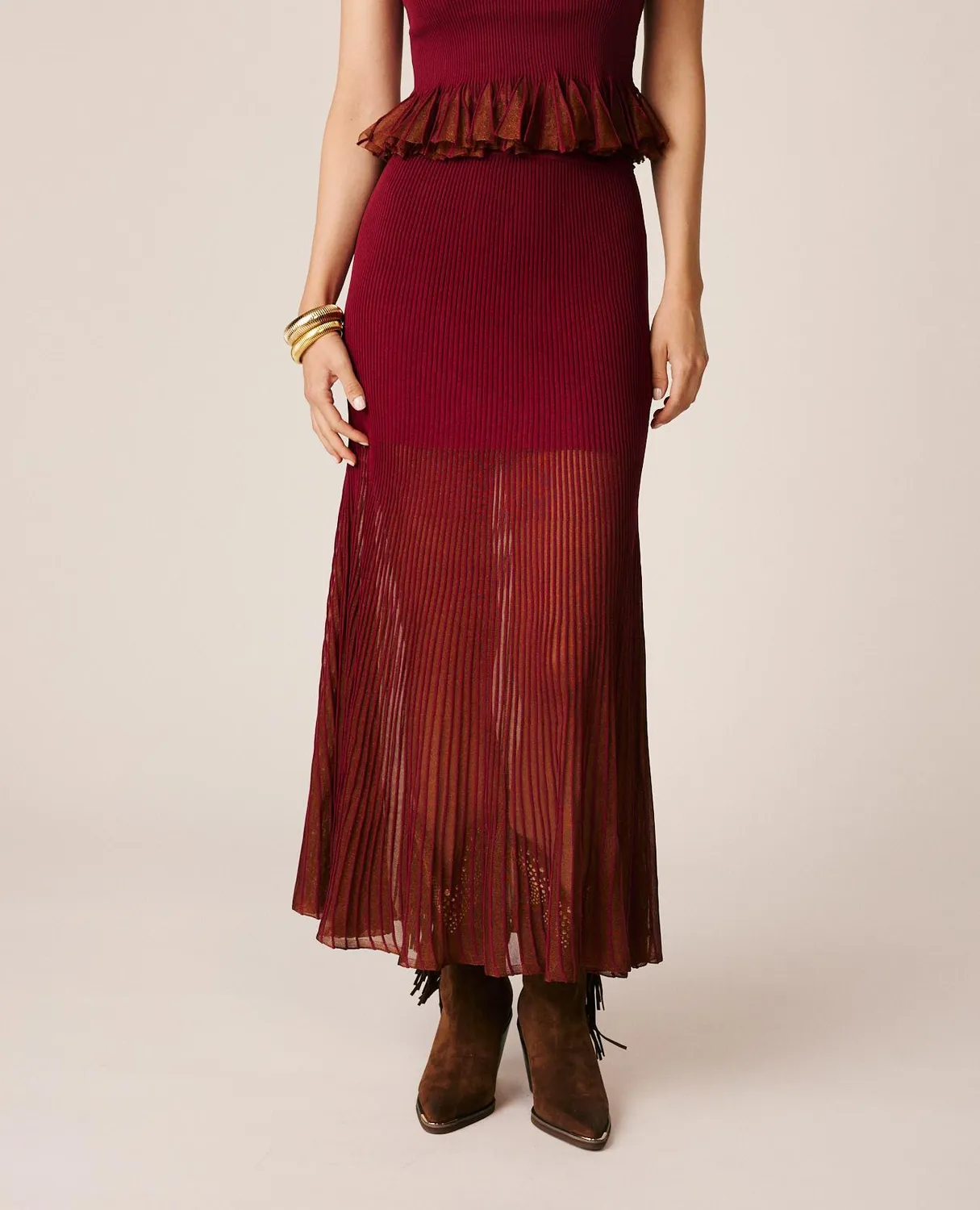 Alma en Pena I25CL1803 jupe midi bordeaux semi-transparente
