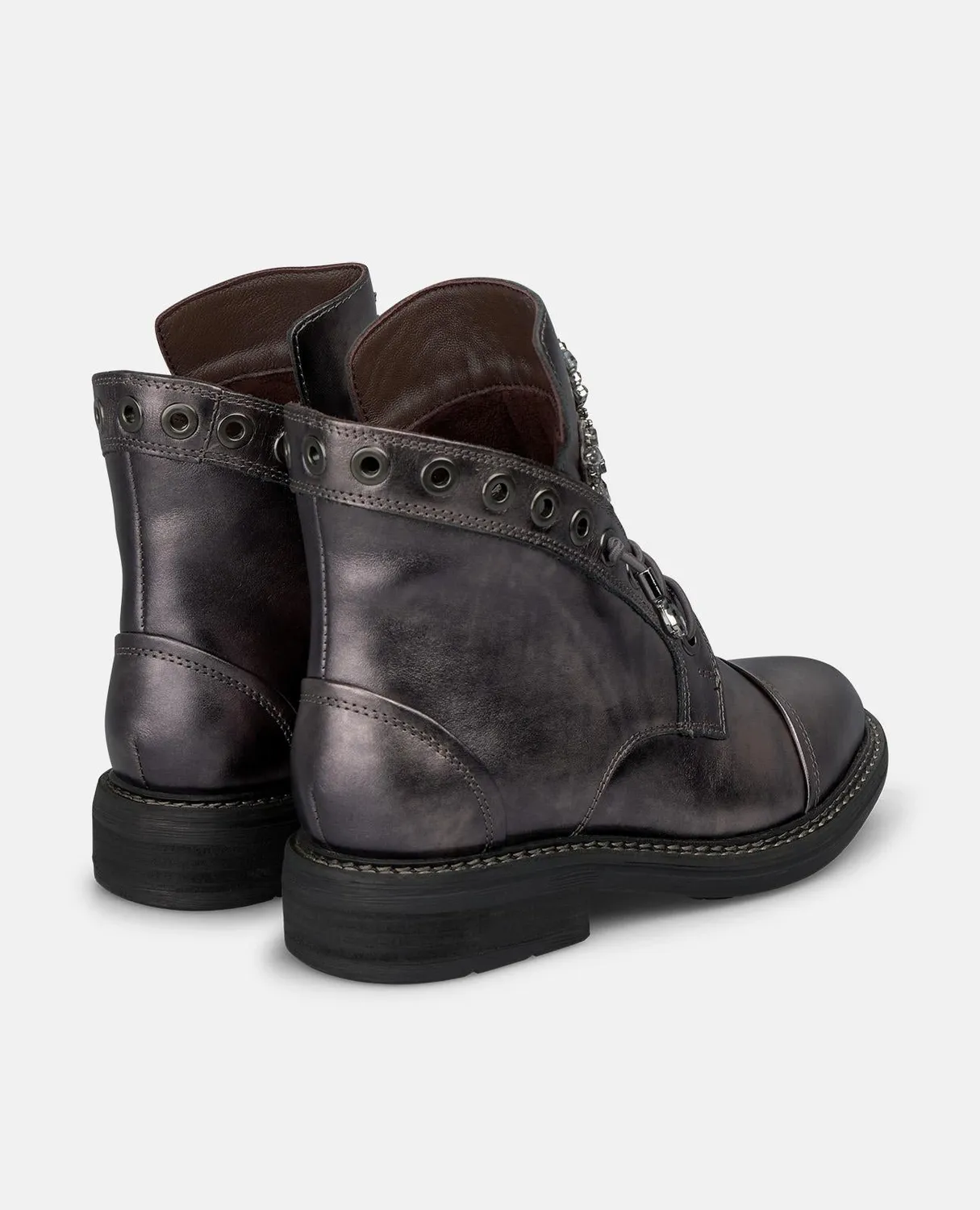 Alma en Pena I260860C bottines plates cuir argent lacets