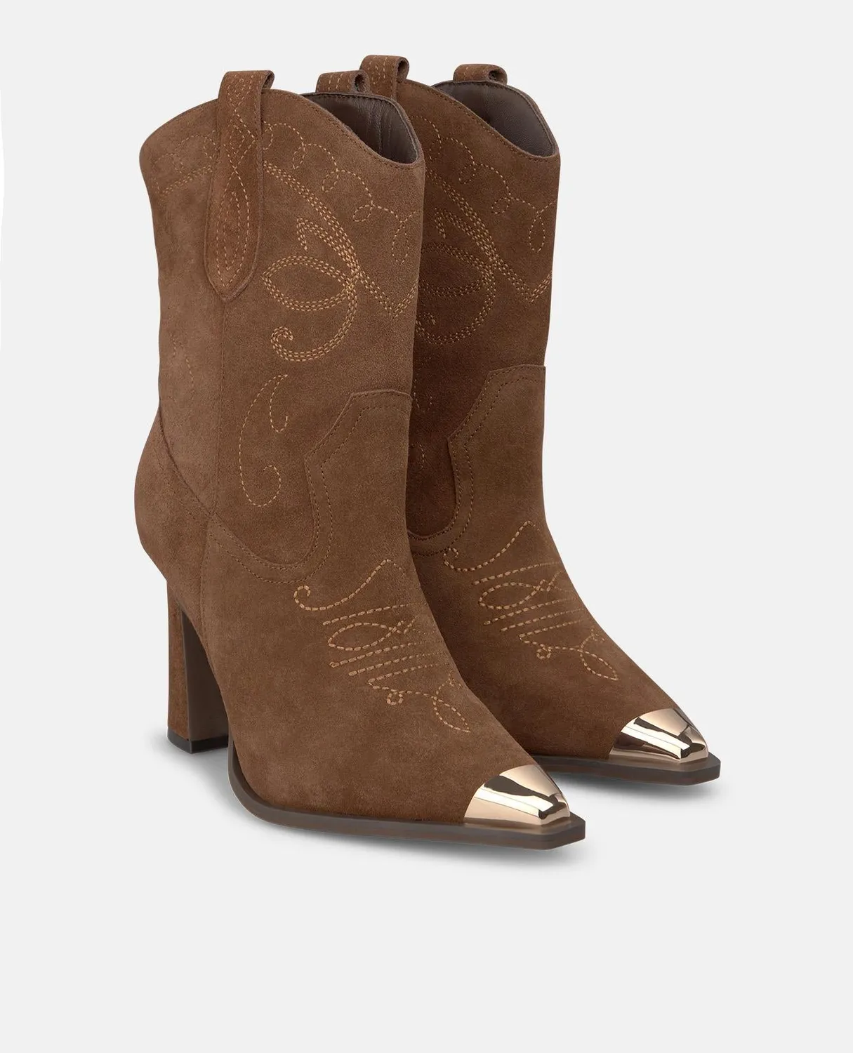 Alma en Pena I250647 bottines à talon camel brodées