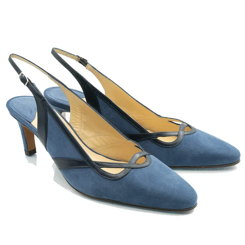 Bégum Paris Quiberon slingback bleu acier velours 5,5 cm