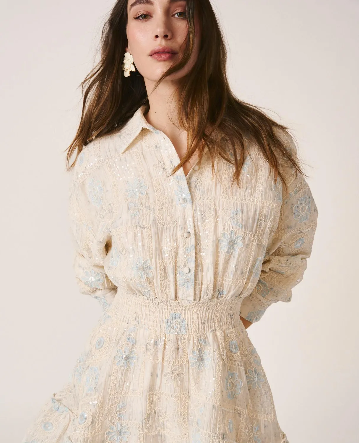 Alma en Pena V26CL0110 robe mini beige sequins coton