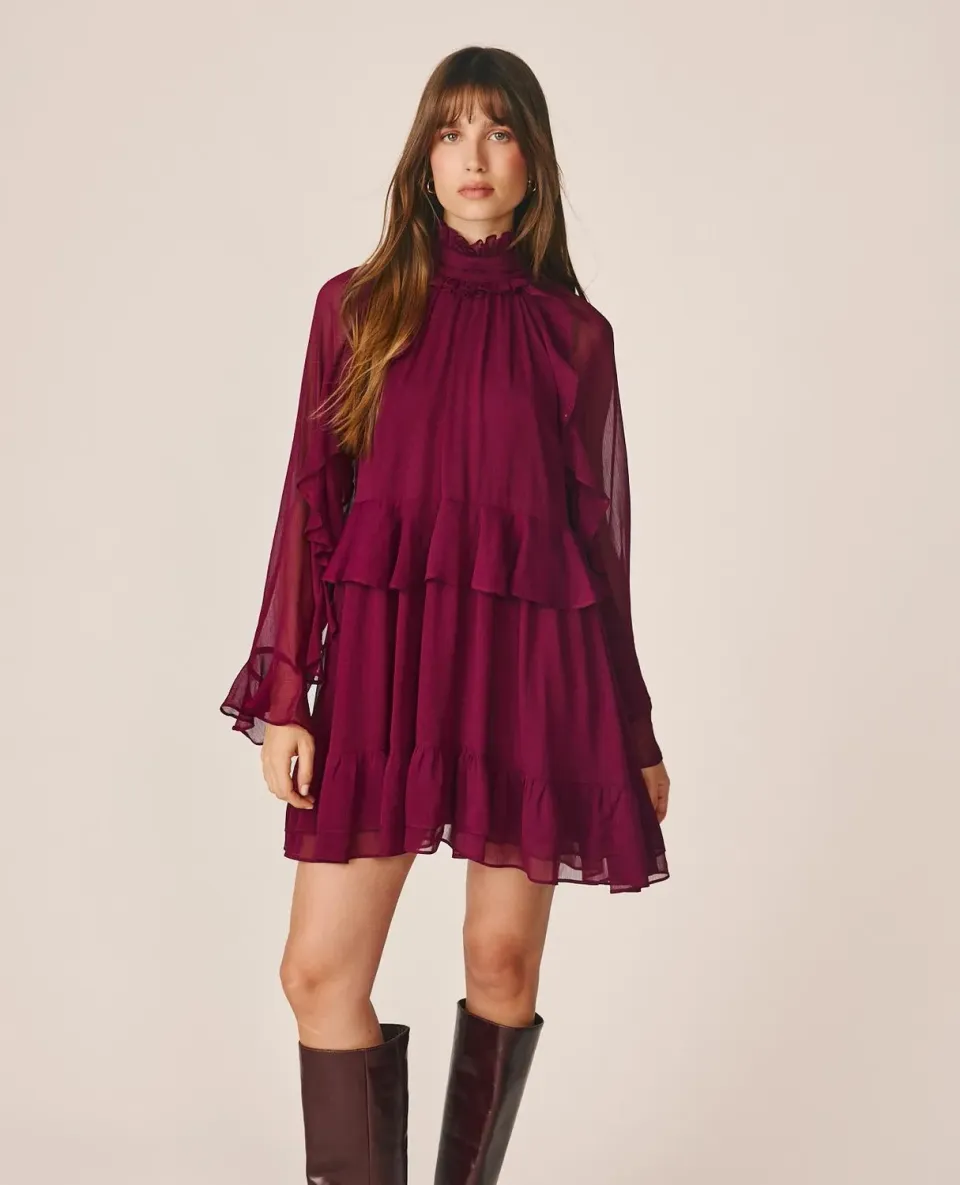 Alma en Pena I26CL0105 robe mini bordeaux volants