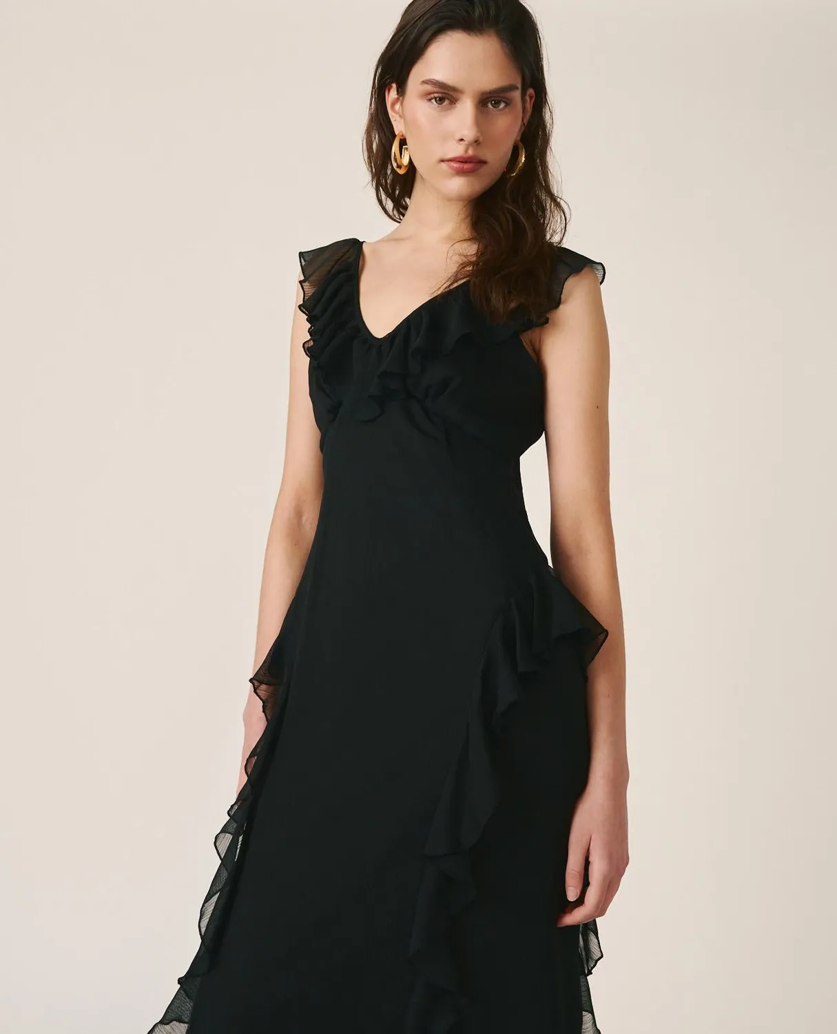 Alma en Pena V26CL0261 robe longue noire volants polyester