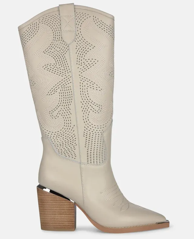 Alma en Pena V260103 bottes cowboy cuir blanc talon large 8 cm
