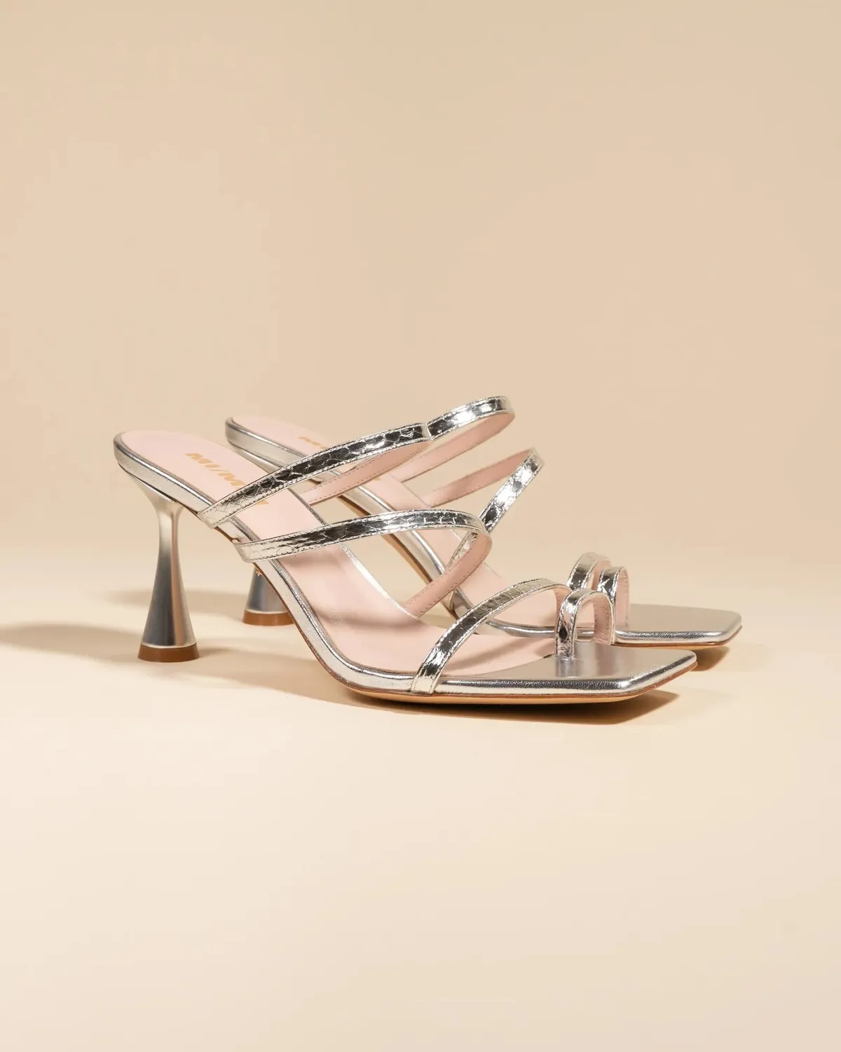 Mi/Mai Sorento Silver Snake sandales cuir argenté talon haut