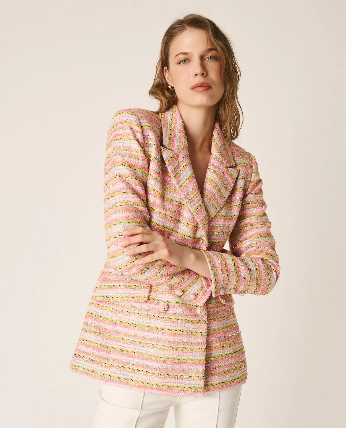 Alma en Pena V26CL1004 blazer rayé tweed cintré