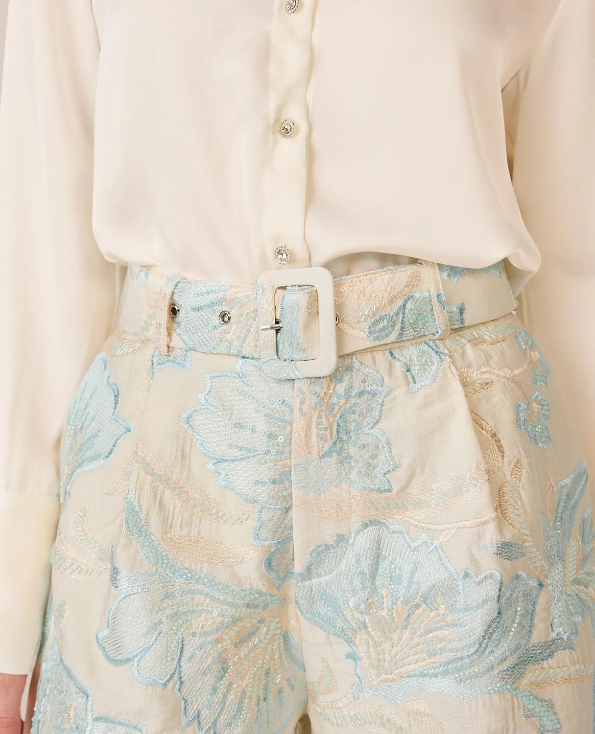 Alma en Pena V26CL1701 short bleu brodé coton