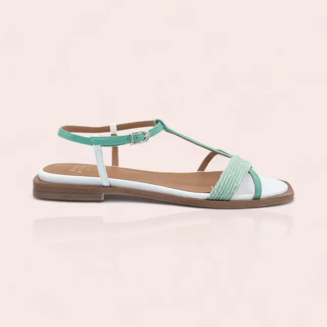 Karine Arabian CARLA sandale plate vert cuir lisse
