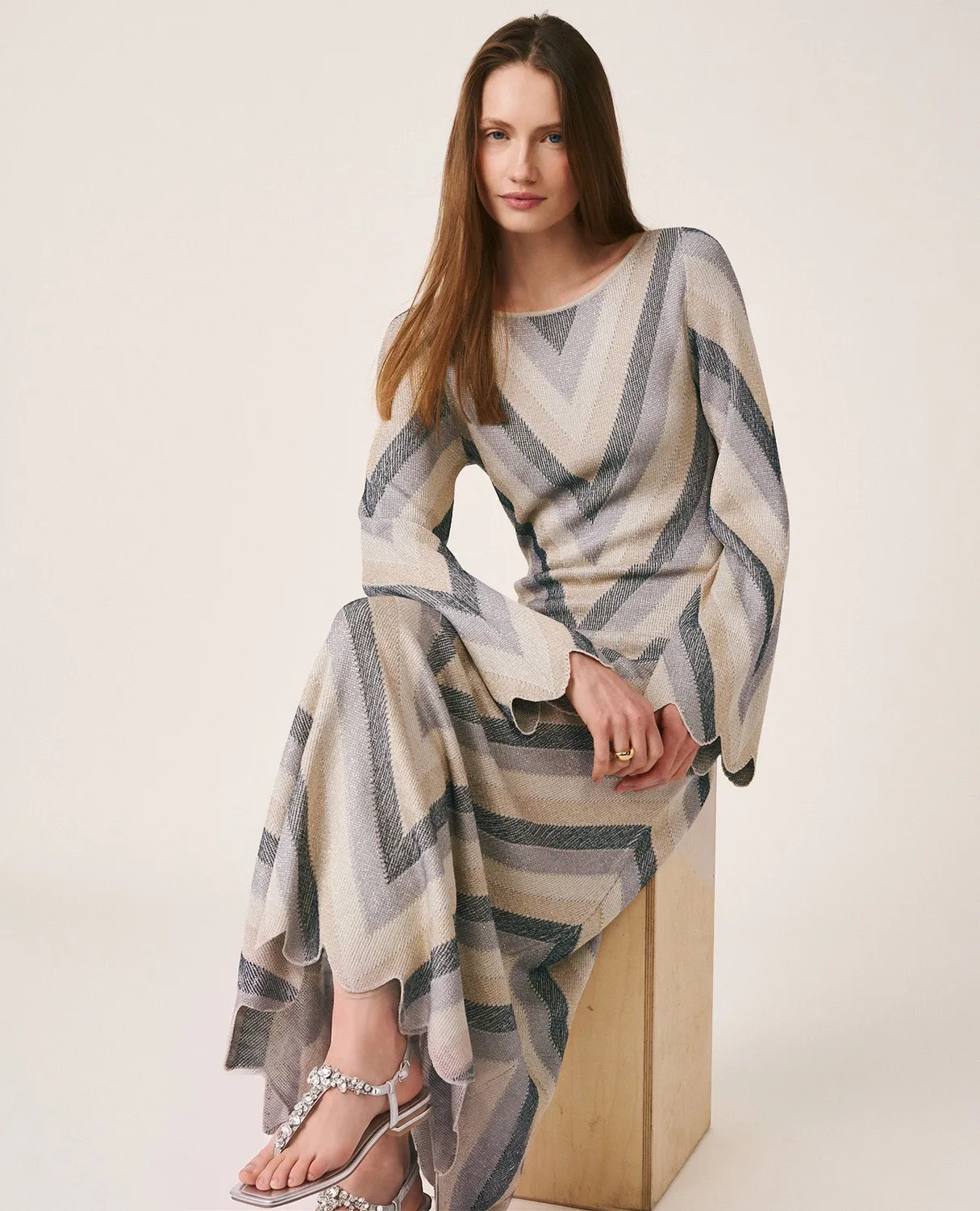 Alma en Pena V26CL0204 robe longue maille taupe