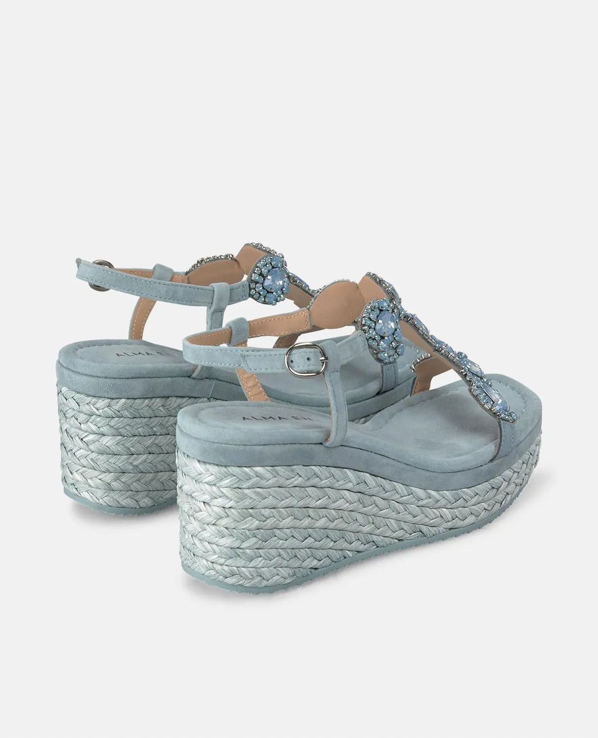 Alma en Pena V251350 compensées bleues strass talon 7 cm
