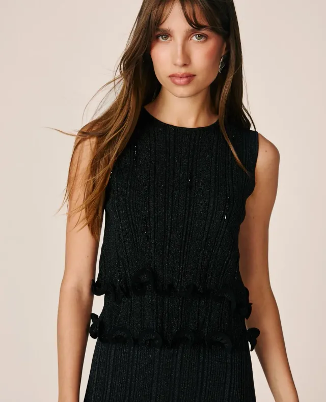 Alma en Pena I26CL0601 top maille noir strass sans manches