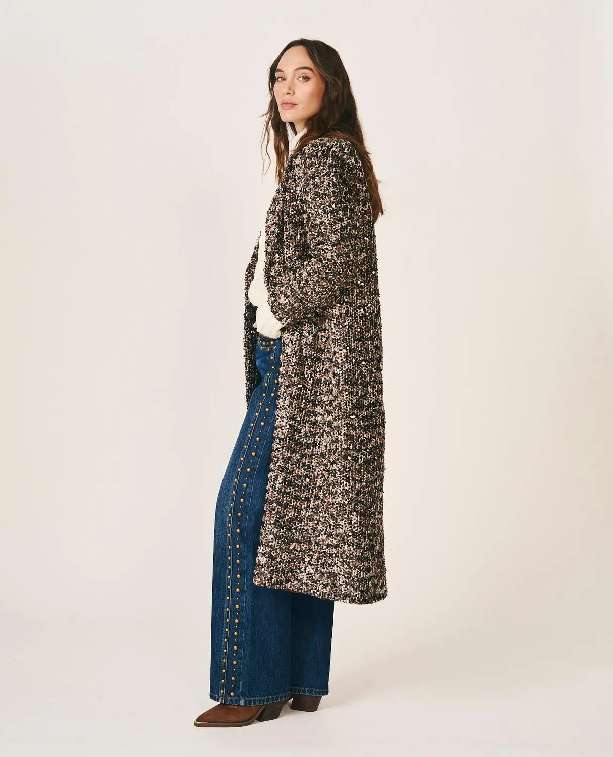 Alma en Pena I26CL1502 manteau tweed marron sequins