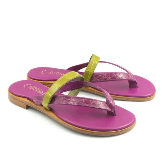 Bégum Paris Corinthe tongs violet vert cuir alligator