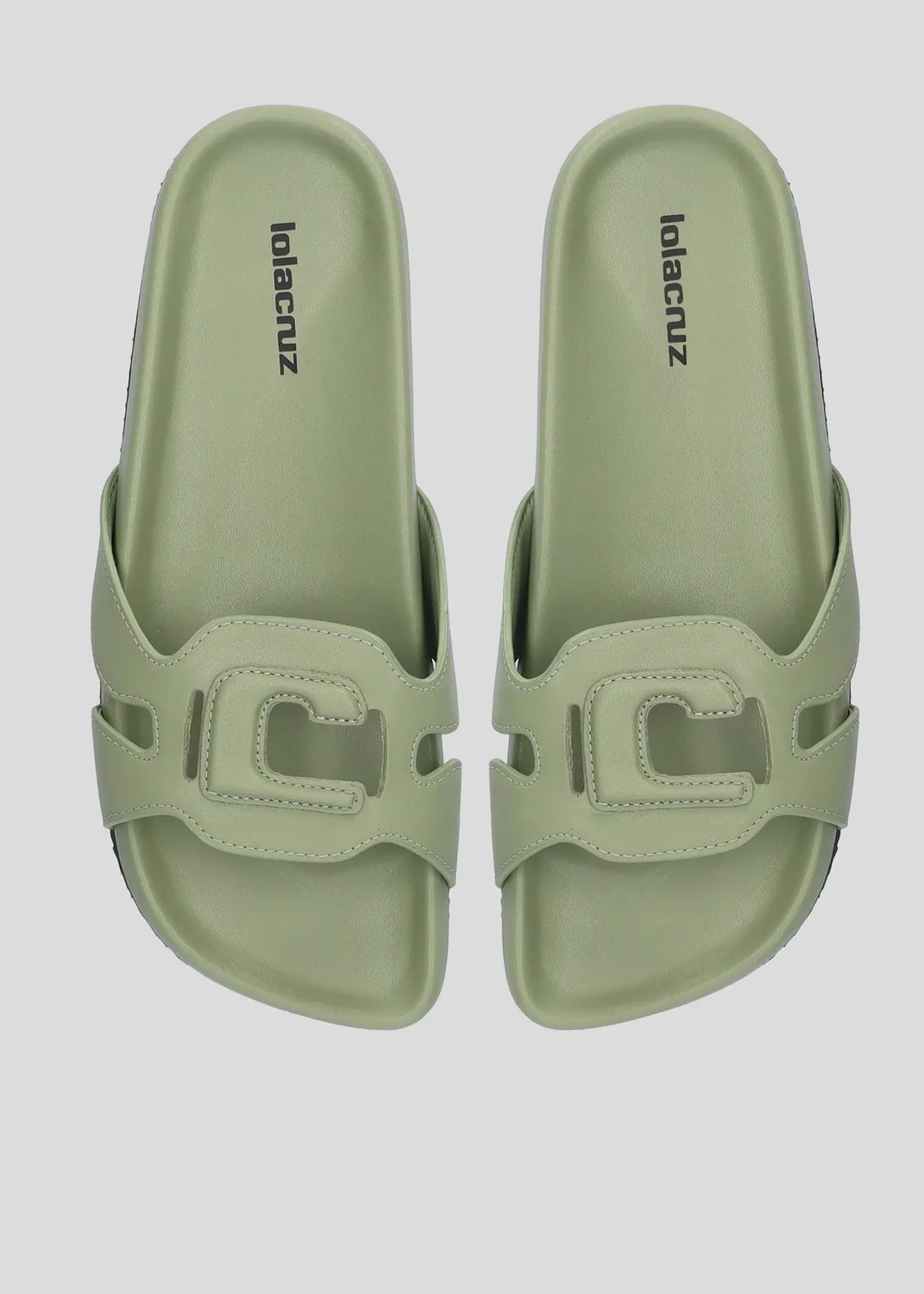 Lola Cruz Cuirine Bio Flat Sandal vert aloe plat