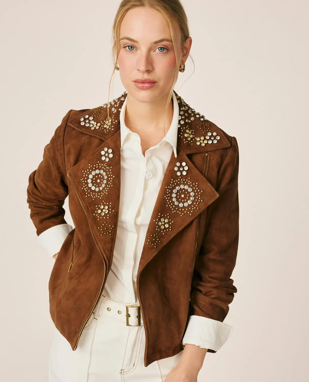 Alma en Pena I26CL1102 veste biker suède marron