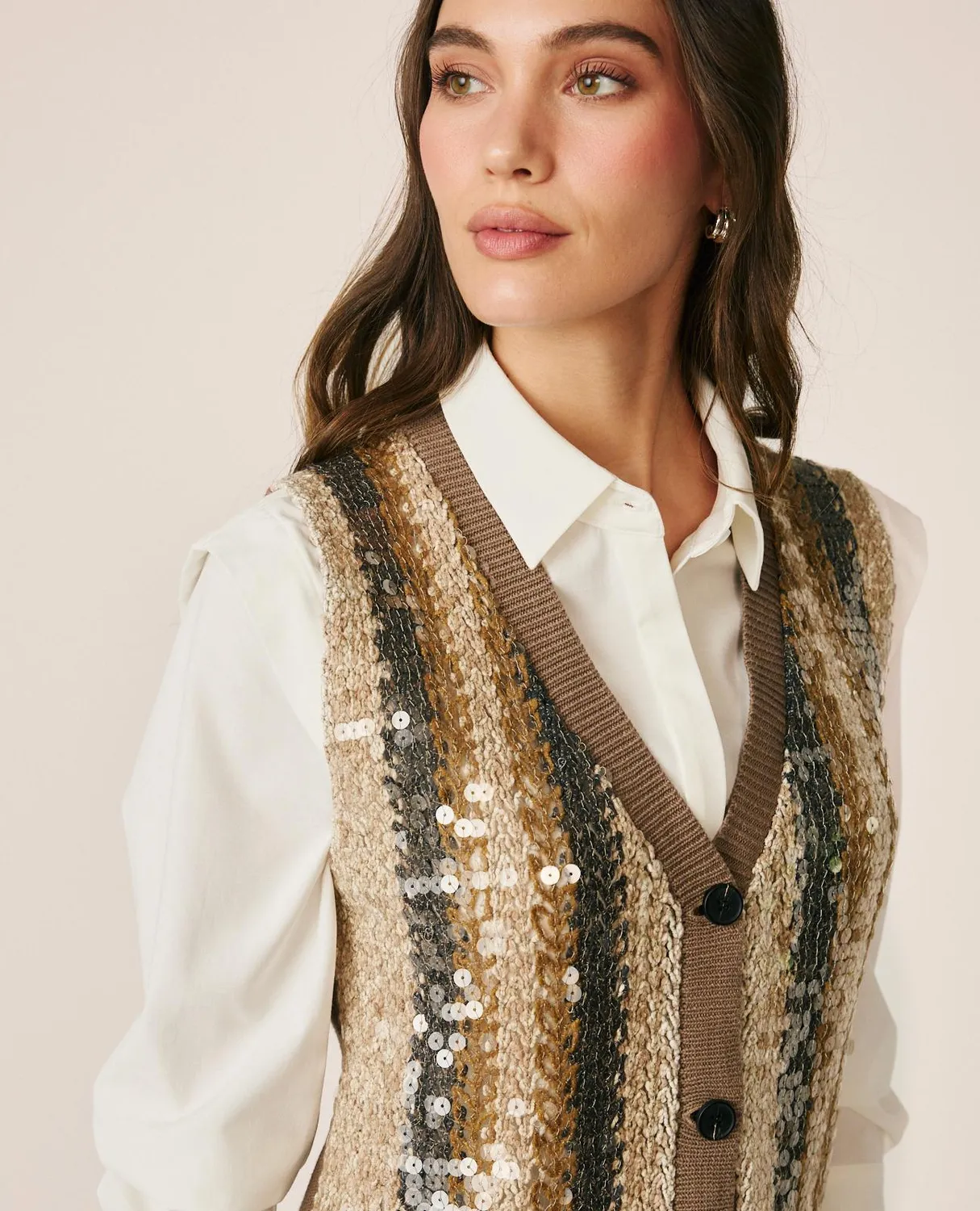 Alma en Pena I26CL1406 gilet maille marron sequins