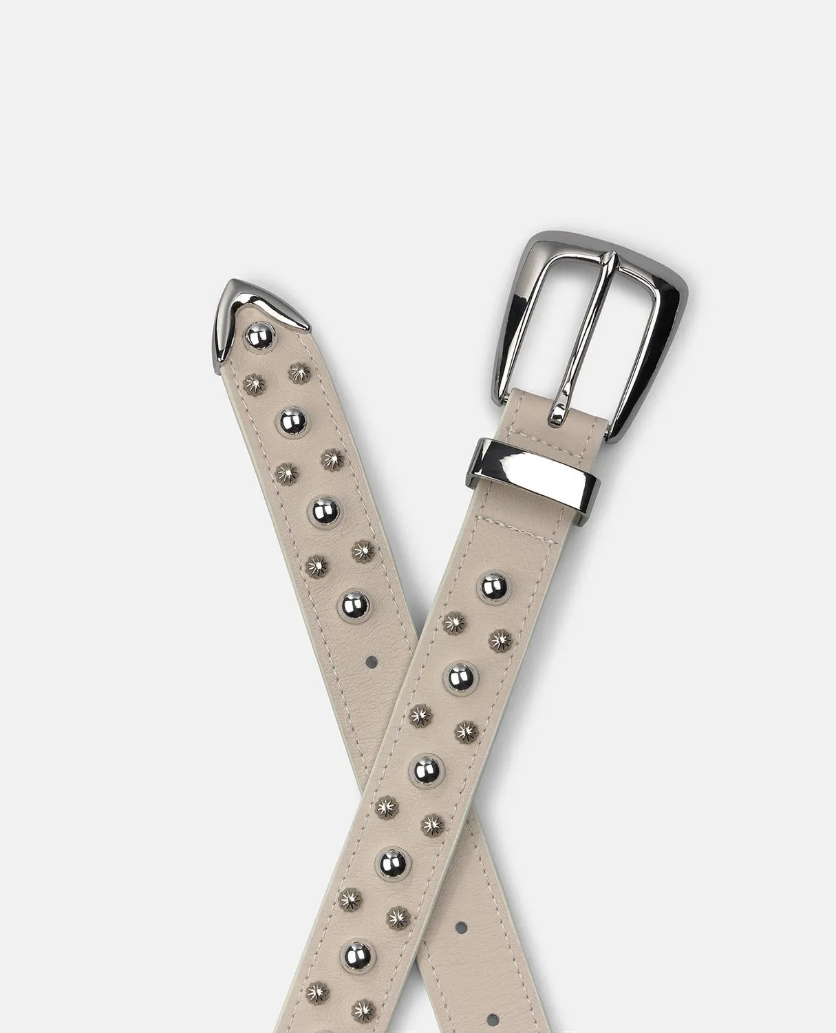 Alma en Pena V26CT015 ceinture cuir blanc clouté