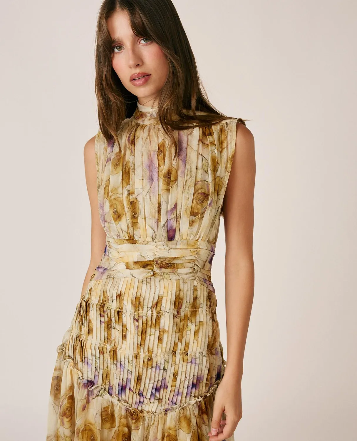 Alma en Pena I26CL0203 robe longue moutarde floral