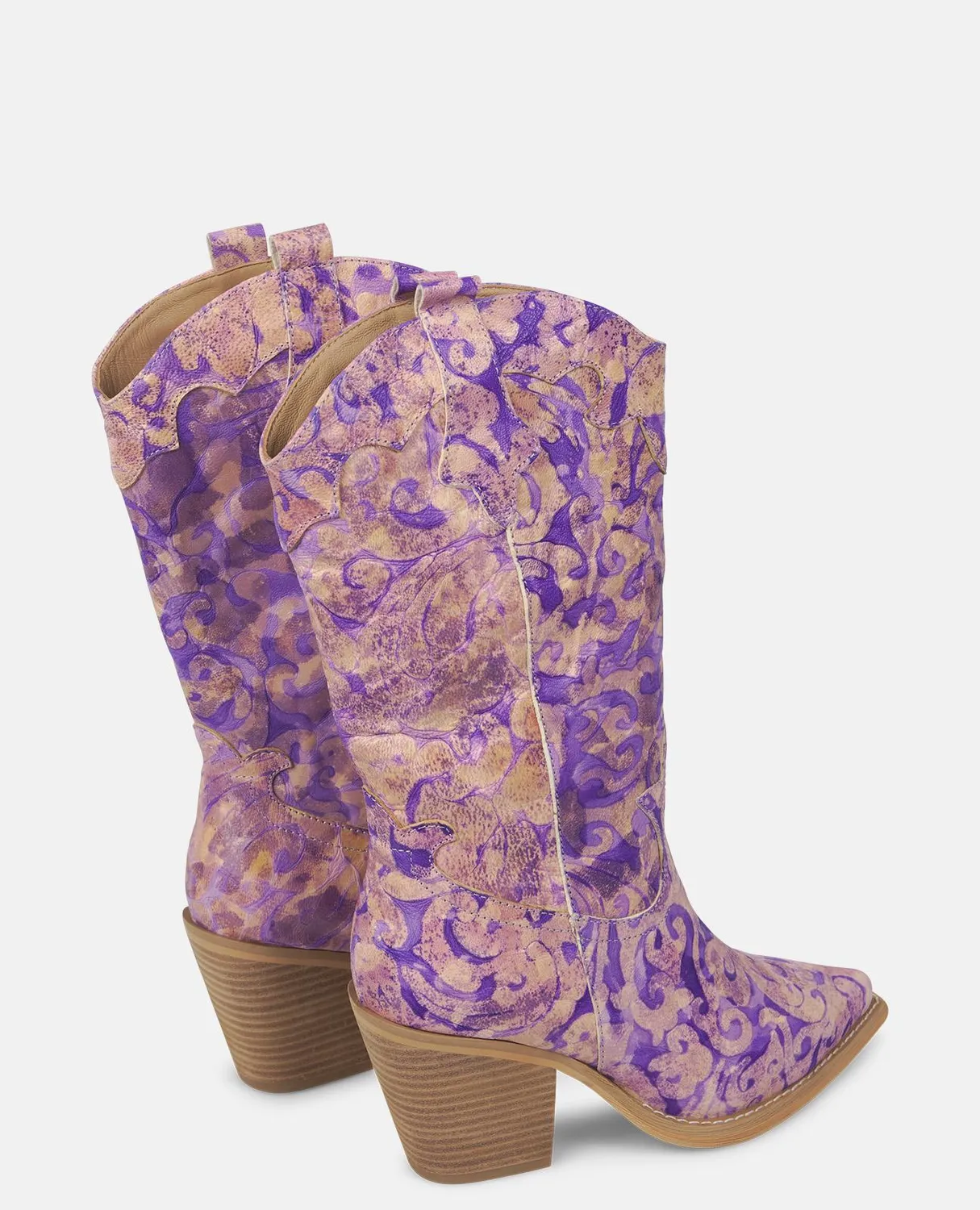 Alma en Pena V250131 botte cuir violet brodé 8 cm
