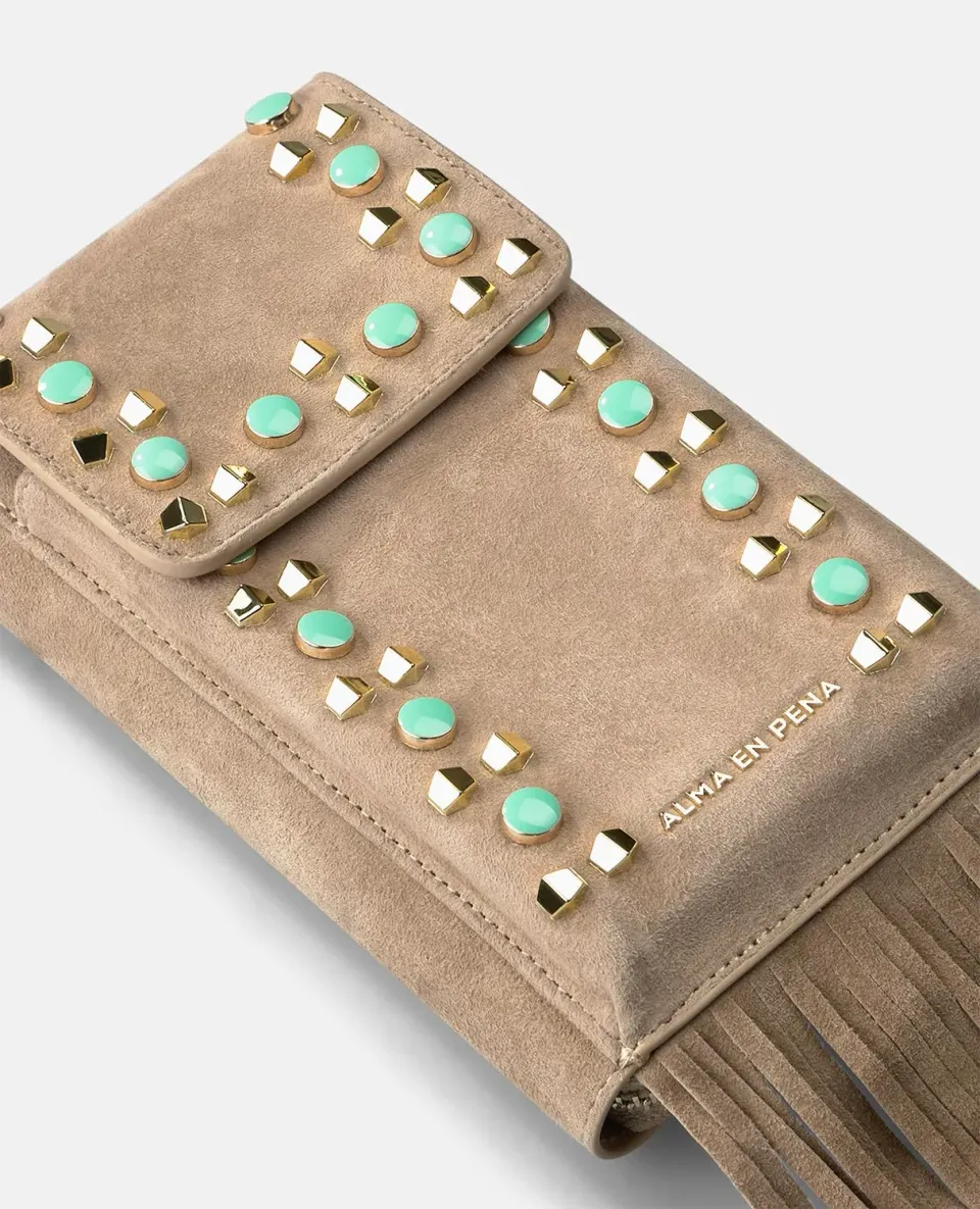 Alma en Pena V26WT019 sac cartera camel cuir franges
