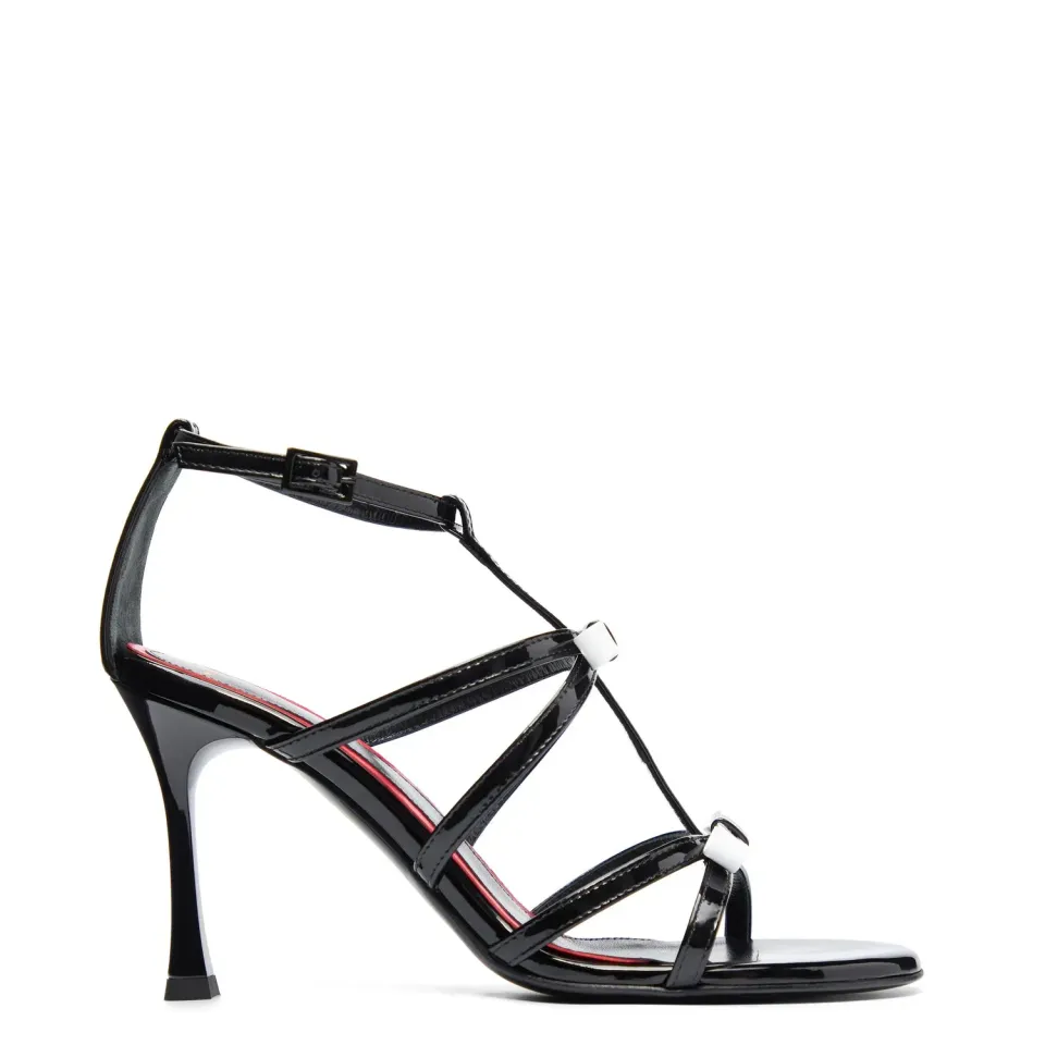 Maison Ernest Daisy 90 sandales noir blanc cuir vernis