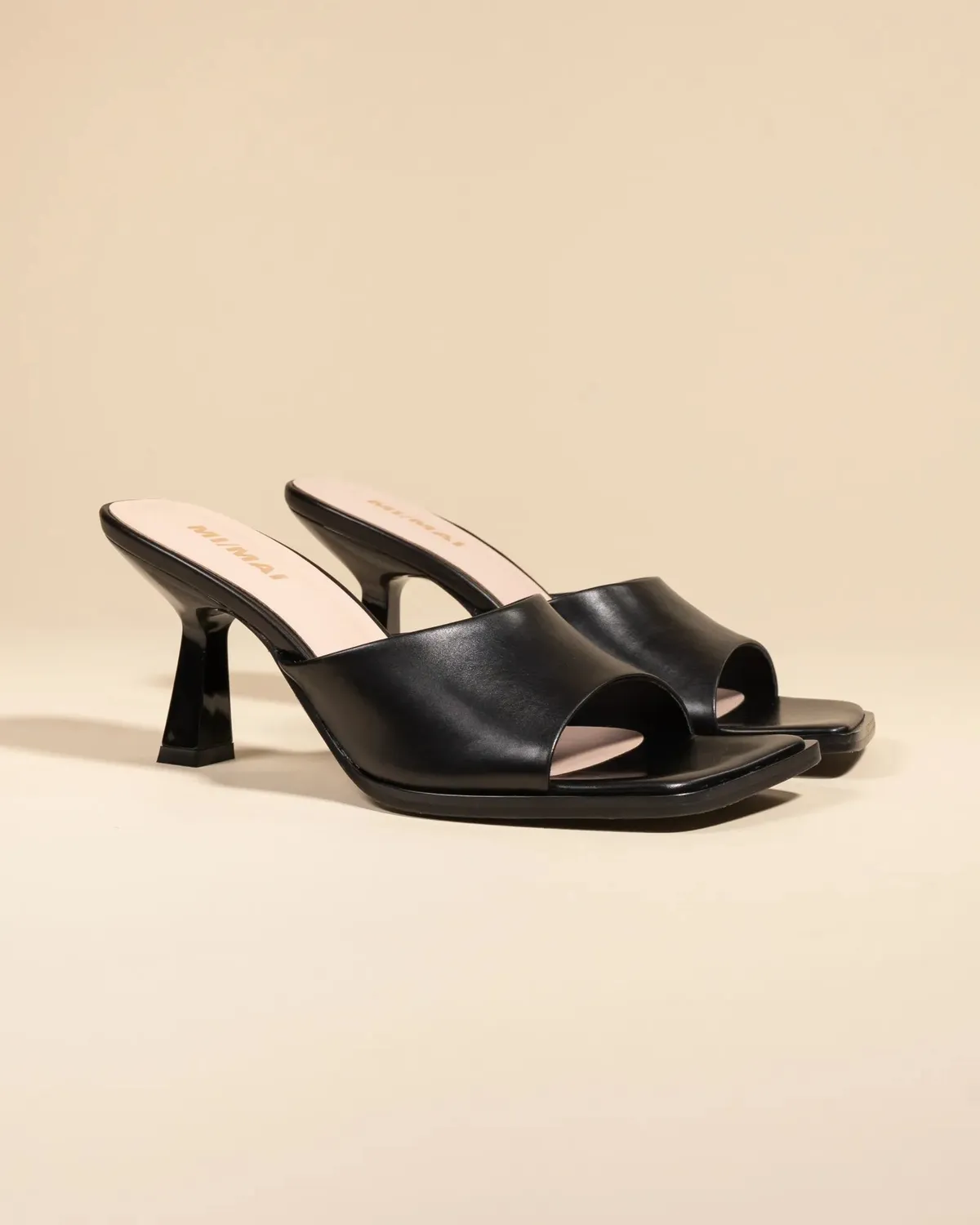 Mi/Mai Joya Black mules cuir noir bout carré