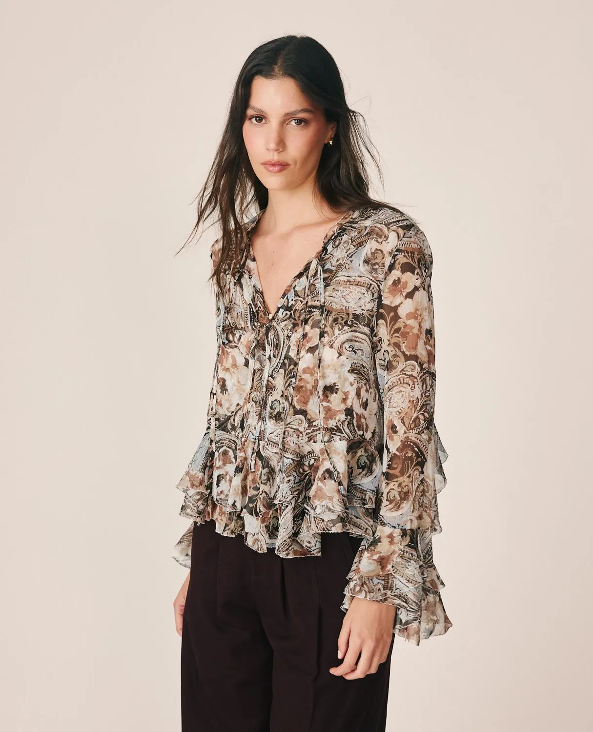 Alma en Pena I26CL0504 blouse gaze bleue florale