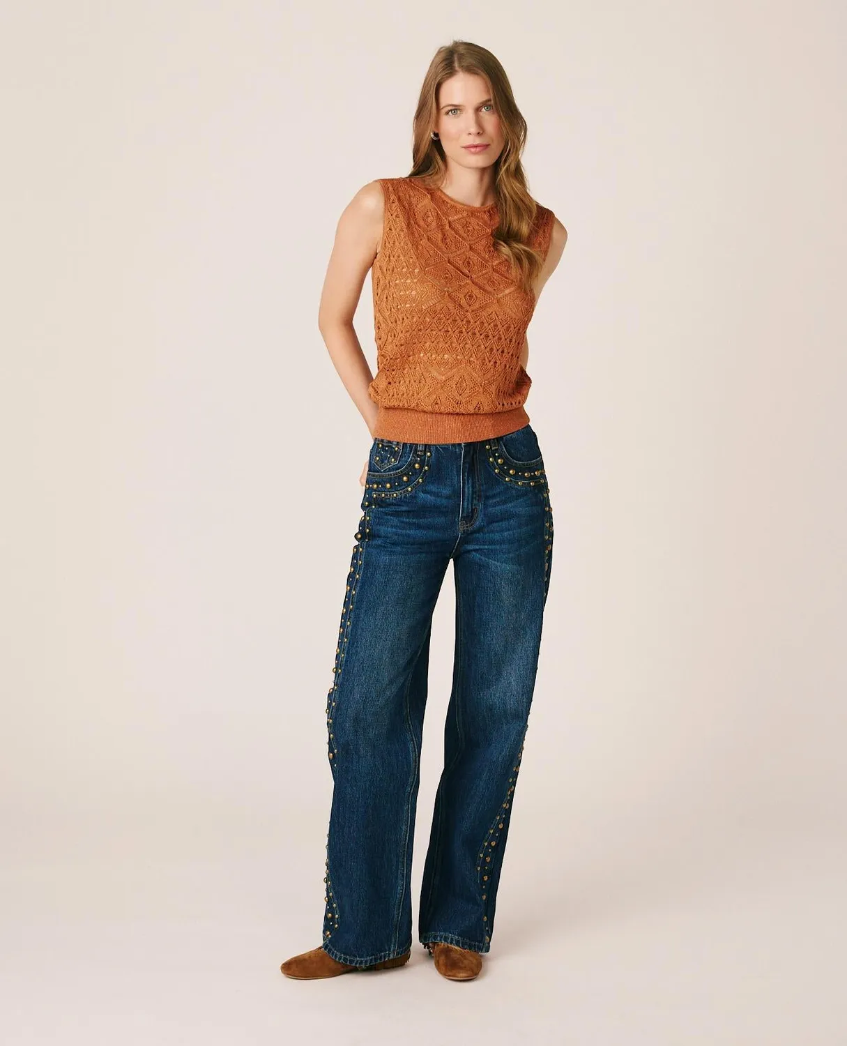 Alma en Pena I26CL1404 top marron ajouré lurex