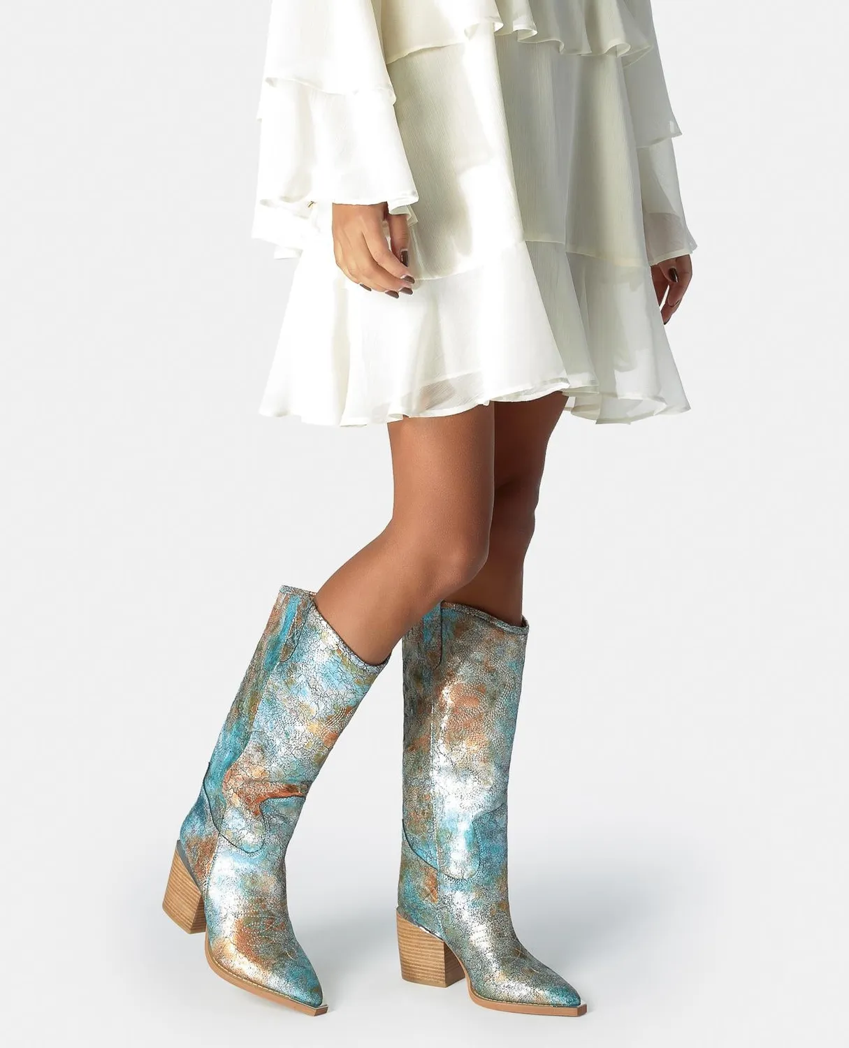 Alma en Pena V260108 bottes camperas cuir turquoise talon 7,5 cm