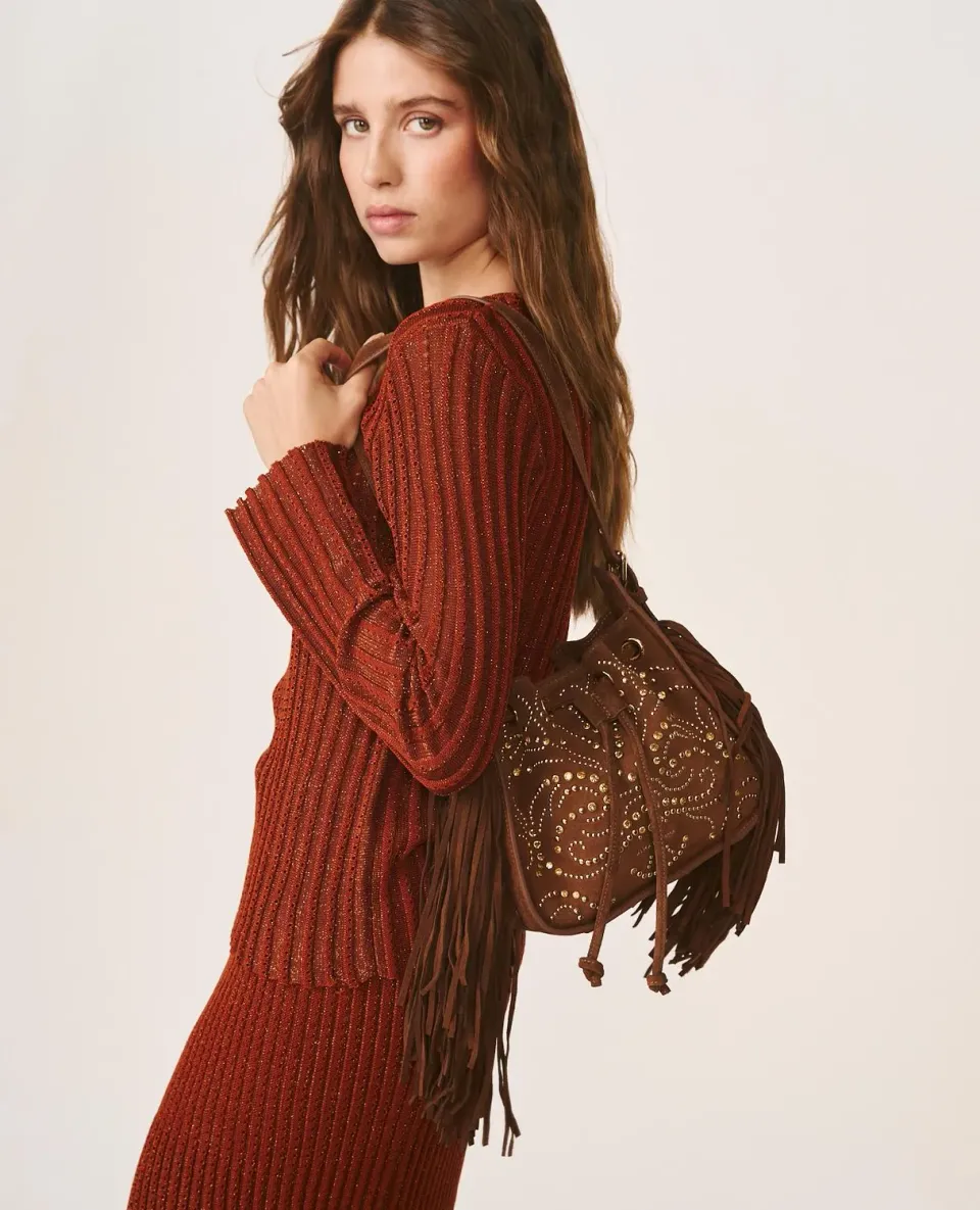 Alma en Pena BG215 sac cuir camel à strass