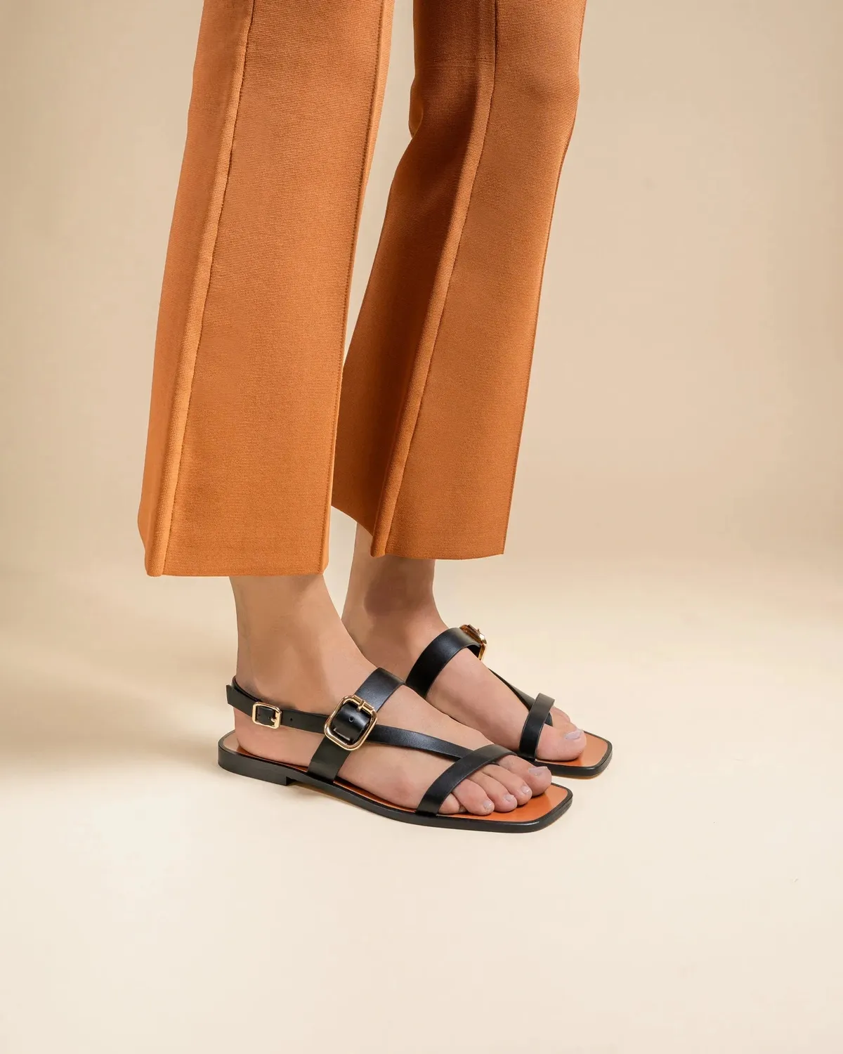 Mi/Mai Twill Black nu-pieds noir cuir