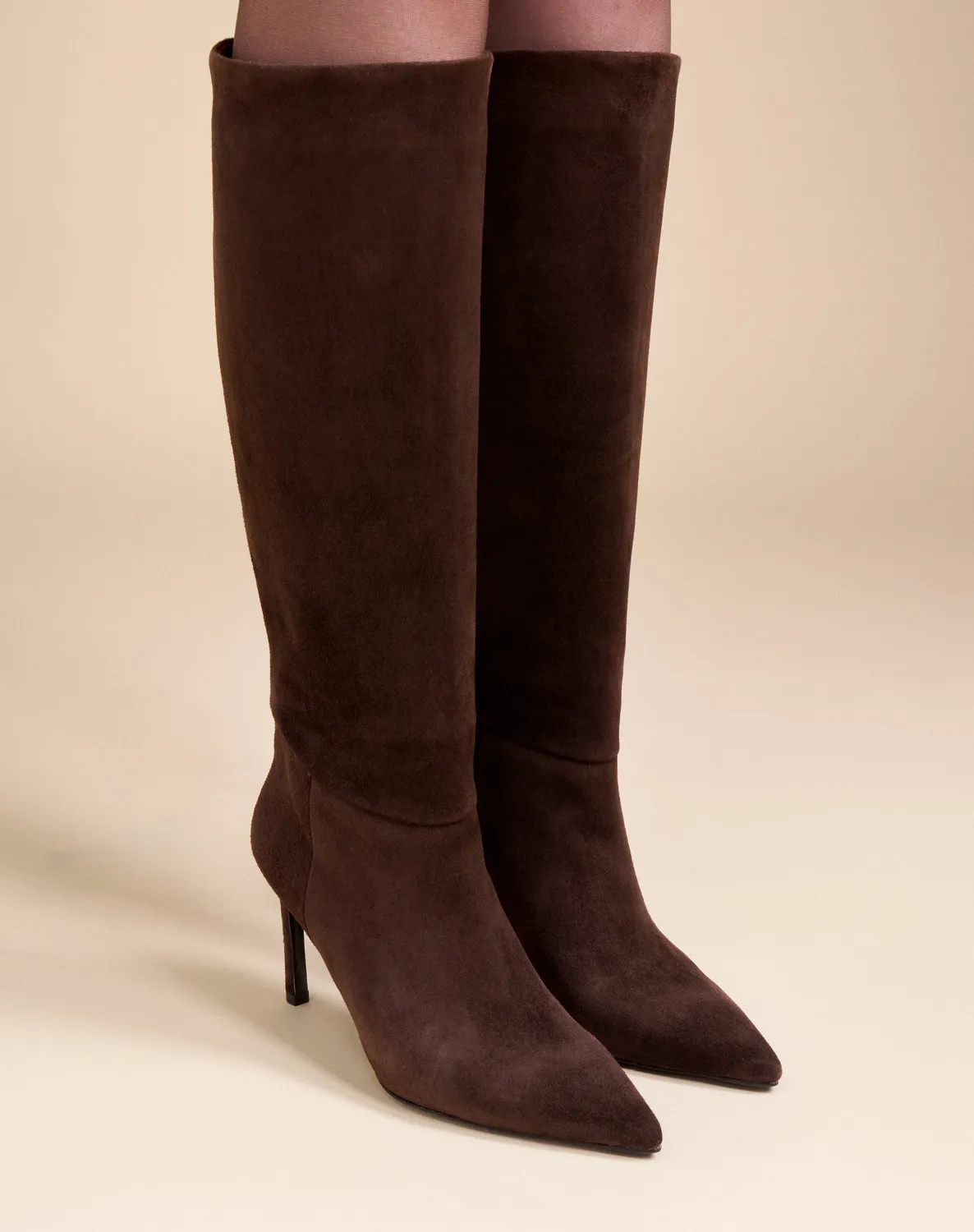 Mi/Mai Coco Chocolate Suede bottes talon aiguille chocolat