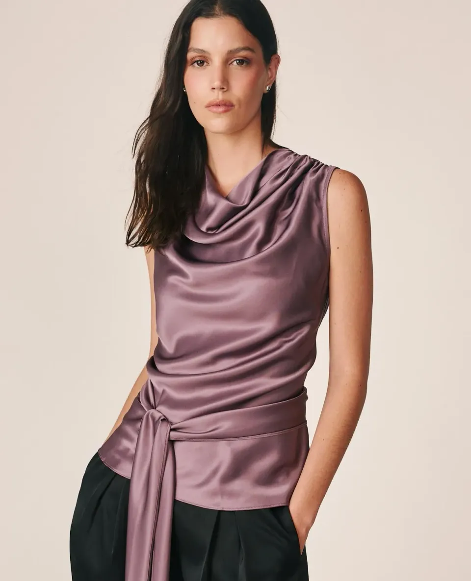 Alma en Pena I26CL0507 blouse satin lavande drapée